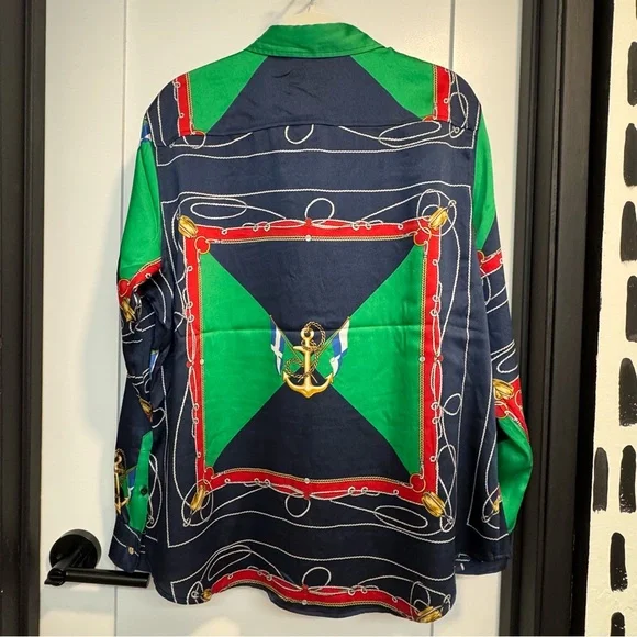 Lauren Ralph Lauren Navy and Green Blouse - Picture 4 of 7